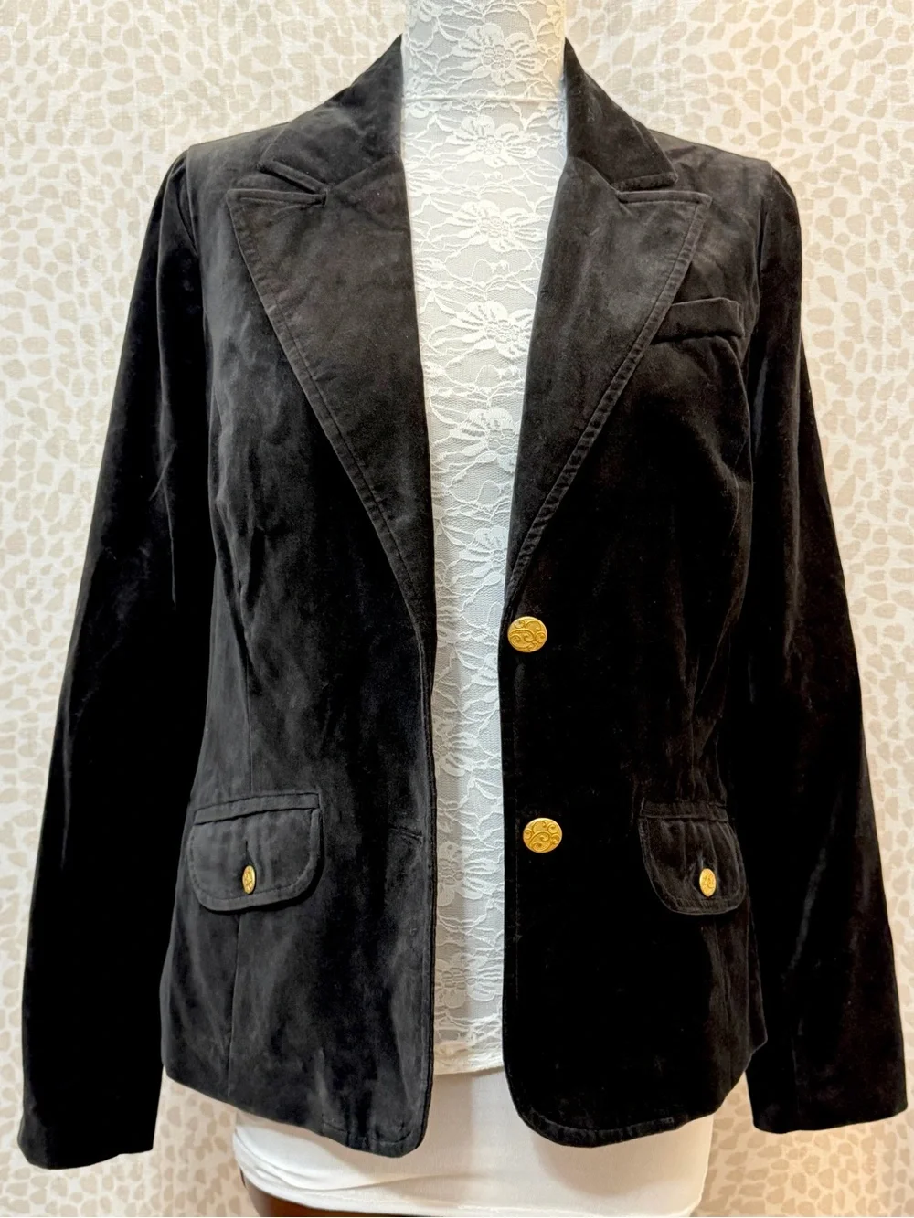 Black Velvet Button Front Women’s Blazer Jacket